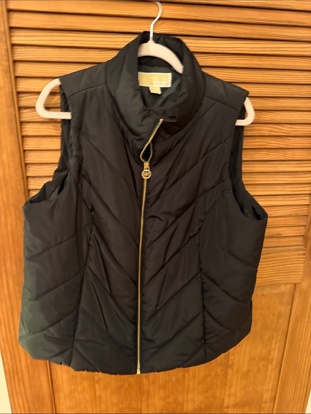Michael Kors Black Quilted Sleeveless Puffer Vest with Gold Zip